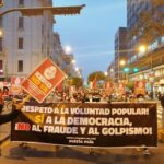 Communist Party of Perú-Patria Roja banner at recent demonstration. “Respect the popular will,” reads the banner. “‘Yes’ to democracy, ‘no’ to fraud and coups!” Source: www.facebook.com/partidocomunistadelperu.patriaroja