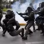 Image of the police repression in Bogota, Colombia. Courtesy of RedRadioVE.
