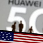 Image composition with Huawei 5G logo and the US flag. Photo courtesy of Blog Digital.
