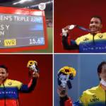 Venezuelan Tokyo 2020 medalist so far. Upper left, Yulimar Rojas (gold), bottom right, Keydomar Vallenilla (silver) , upper right, Julio Mayora (silver) and bottom right, Daniel Dhers (silver). Photo courtesy of Twitter / @jaarreaza .