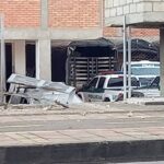 Photo showing the effects of the bomb bland on the police station entrance. Photo courtesy of Twitter.