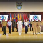SOUTHCOM's Faller surrounded by Latin American military officers participating at the South American Defense Conference, held in Miami. Photo courtesy of Twitter / @Southcom .