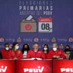 Diosdado Cabello and part of PSUV directorate during the second press conference informing the results of the party primaries. Photo courtesy of PSUV.