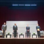 Mexican chancellor Marcelo Ebrard receives Jorge Rodríguez, head of the Delegation of the Government of the Bolivarian Republic of Venezuela; Gerardo Blyde, head of the Venezuelan Unitary Platform Delegation, and Dag Nylander, head of the Norwegian Facilitation Team. Photo Twitter / @SRE_mx .