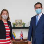 New  head of UK's diplomatic mission in Caracas, Rebecca Buckingham, with former deputy Guaido that she calls Venezuelan "constitutional interim president." Photo courtesy of Twitter / @HMGBecksB .