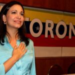 Anti-Chavista politician María Corina Machado, whose Súmate NGO received financial support from the Canadian government, speaking at University of Toronto in 2014.