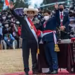 President Pedro Castillo and his just appointed chief of staff Guido Bellido during the people's inauguration at the Pampa de Quinoa, Ayacucho.  Photo courtesy of EFE.