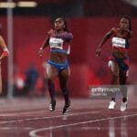 From left to right: Alicja Jeromin, from Poland; Brittni Mason, from the United States, and Lisbeli Marina Vera Andrade, from Venezuela, compete in the final of athletics 100m - T47, this August 31 (Photo: Kiyoshi Ota / Getty Images)