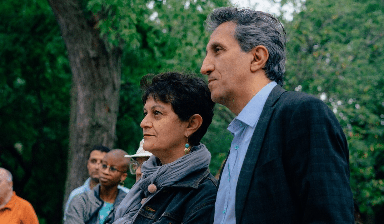 Amir Khadir campaigning with his wife Nima Machouf, who is running in Sep. 20 polls. Photo: Facebook / Amir Khadir