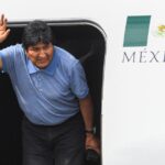 Evo Morales arriving at Mexico in a Mexico Air Force jet on November 12, 2019, after escaping the coup plotters in Bolivia. Photo AFP.