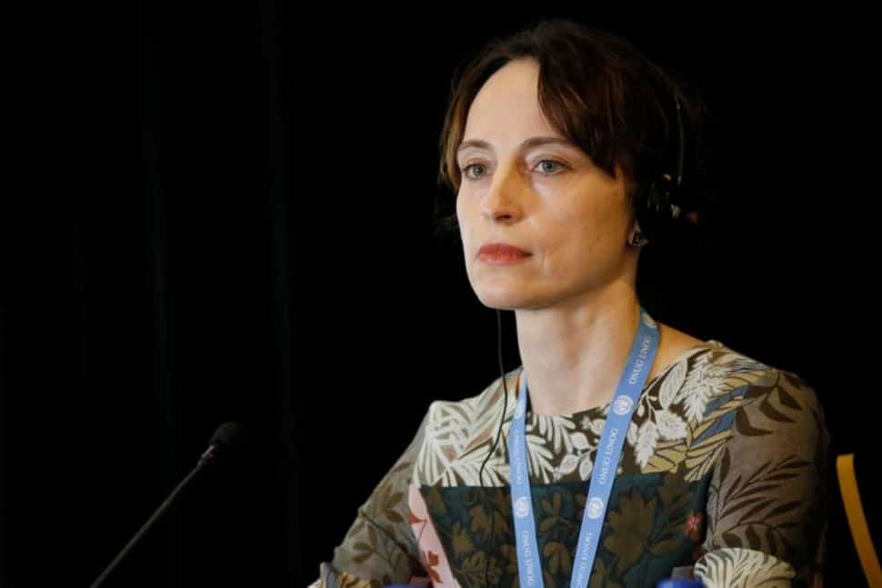 UN Special Rapporteur on Negative Impact of Unilateral Coercive Measures on Human Rights, Alena Douhan, takes part in a news conference in Caracas, Venezuela February 12, 2021. REUTERS/Manaure Quintero.
