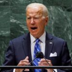 US president Joe Biden reading the teleprompter during the 76th UN General Assembly. Photo courtesy of United Nations.