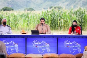 President Nicolas Maduro escorted by Vice President Delcy Rodriguez and Minister for Agriculture Castro Soteldo. Photo courtesy of Prensa Presidencial.