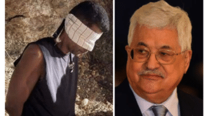 De facto President of the Palestinian Authority, Mahmoud Abbas (left), and Zakaria al-Zubaidi, Palestinian freedom fighter, after his capture by Israeli forces (right).