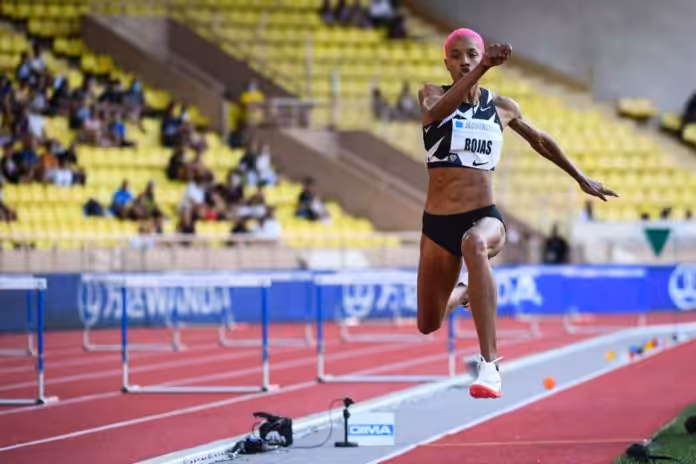 Venezuela's Yulimar Rojas competes in the Women's Triple Jump during the IAAF Diamond League competition on July 9, 2021 in Monaco. (Photo by CLEMENT MAHOUDEAU / AFP).