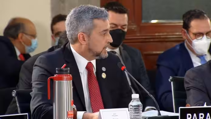 Paraguayan president Mario Abdo speaking at the 6th CELAC summit. File photo.