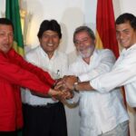 Archive photograph of Hugo Chávez, along with his Bolivian counterpart Evo Morales; from Brazil, Luiz Ignácio Lula da Silva, and from Ecuador, Rafael Correa. Photo: EFE EFE/RAIMUNDO VALENTIM.