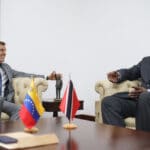 Venezuelan Minister of Foreign Affairs Felix Plasencia in a meeting with the ambassador of Trinidad and Tobago in Caracas Paul Byam. Photo courtesy of Twitter / @PlasenciaFelix.