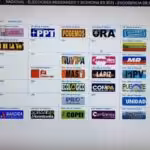 Latest version of the CNE approved electronic voting ballot for the 21N Regional Elections. Photo courtesy of Prensa Latina.