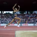 Yulimar Rojas jumping in Zurich where she won the Diamond League. Photo courtesy of Team Rojas.