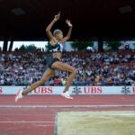 Yulimar Rojas jumping in Zurich where she won the Diamond League. Photo courtesy of Team Rojas.