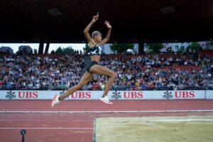 Yulimar Rojas jumping in Zurich where she won the Diamond League. Photo courtesy of Team Rojas.