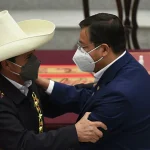 Peruvian President Pedro Castillo (left) and Bolivian President Luis Arce (right) greet themselves. Photo courtesy of Reuters / Claudia Morales.