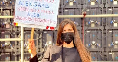 Camila Fabri, Alex Saab's wife during a demonstration in Caracas in repudiation of the second kidnapping of her husband. File photo.