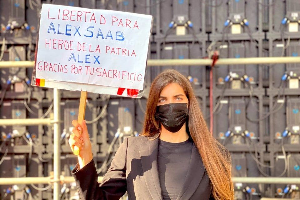 Camila Fabri, Alex Saab's wife during a demonstration in Caracas in repudiation of the second kidnapping of her husband. File photo.