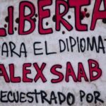 Street painting in Caracas reading "Freedom for diplomat Alex Saab kidnapped by...," File photo.