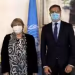 Venezuelan minister for foreign affairs Felix Plasencia meets in Brussels with the UN High Commissioner on Human Rights Michell Bachelet. Photo courtesy of Twitter / @PlasenciaFelix.