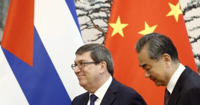 Chinese Foreign Affairs Minister Wang Yi and Cuban Foreign Minister Bruno Rodriguez leave after a news conference at Diaoyutai state guesthouse on May 29, 2019 in Beijing, China. File photo courtesy of FLORENCE LO/POOL/GETTY IMAGES.
