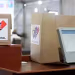 Venezuelan voting machine and paper ballot box using for elections. File photo.
