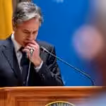 US Secretary of State Blinken looking duditative during a Trade show in Senegal. File photo by Reuters.