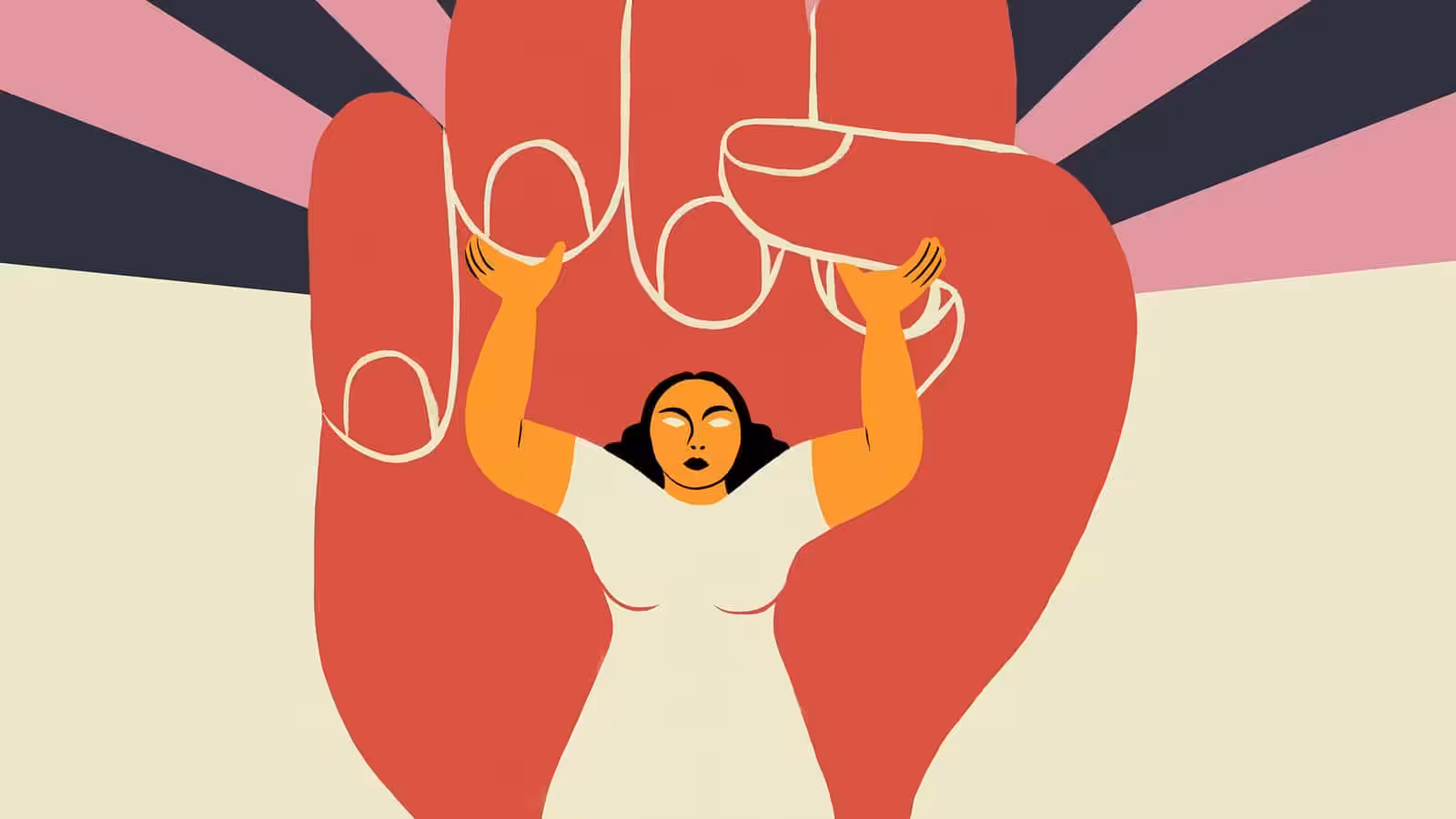 Poster of a woman standing up against a red fist. File photo.