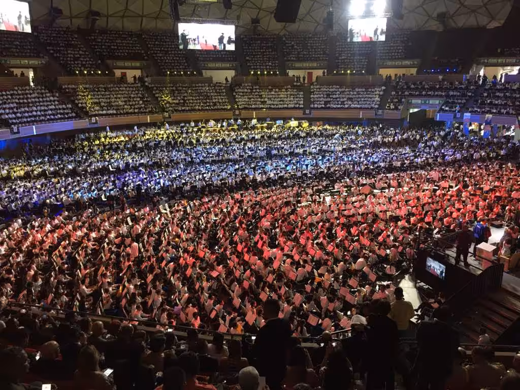 Venezuela's El Sistema musicians playing during a homage to Maestro Abreu, its founder. In 2018. File photo.