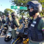 Venezuela's Bolivarian National Guard agents aligned alongside their motorcycles. File photo.