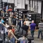 European Union electoral companions visiting CNE warehouse in Mariche, Miranda state, to participate in voting machine production audit. Photo by Twitter/@MOEUEVenezuela.