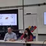 Venezuela's CNE president Pedro Calzadilla escorted by CNE's board members during a press conference this Sunday, November 14, at the main warehouse of the electoral body in Mariche, Miranda state. Photo by Twitter / @cneesvzla.