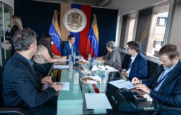 Venezuela's wanabe president and former deputy Juan Guaido meets Isabel Santos from the EU elections observation mission. Photo by Twitter / @MOEUEVenezuela.