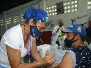 Nurse vaccinating a woman in Guarenas, Miranda state. File photo.