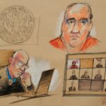 Drawing on the first hearing on the Alex Saab case in US courts. Photo courtesy of Reuters / Daniel Pontet.