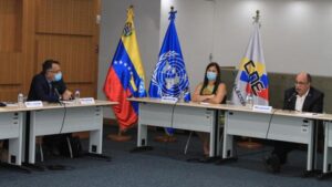 CNE authorities in a meeting with the UN electoral delegation. Photo: Twitter / @ cneesvzla.