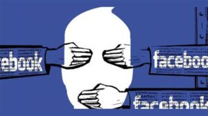 Facebook corporation is known for censoring content by left activists and organizations. In the composition Facebook hands are blocking mouth and eyes in a face sketch. Photo courtesy of Adhocnews (Italy).
