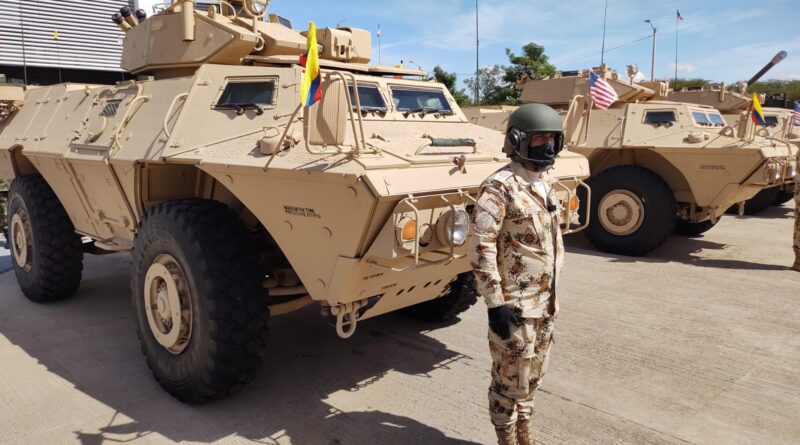 Some of the US military armored vehicles donated by the US to Colombia and deployed a few kilometers from the border with Venezuela. Photo by Twitter / #FuerzasMilCol.