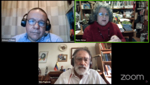 Screenshot of the zoom interview with Maria Paez-Victor and Nino Pagliccia. Photo by Orinoco Tribune.