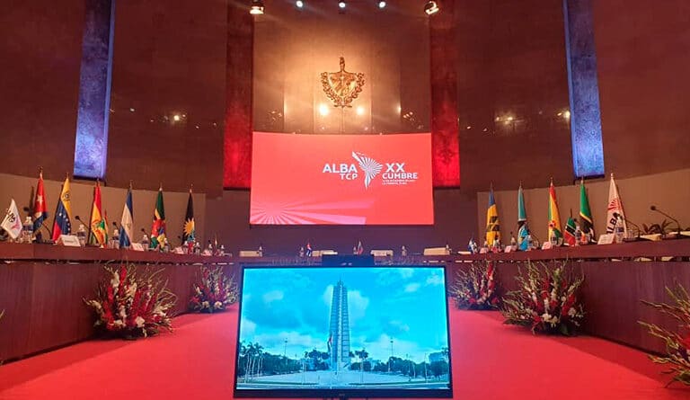 XX ALBA-TCP Summit stage already prepared in Havana, Cuba. Photo by Twitter / @CD30_Barinas.