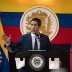 Former deputy Juan Guaidó speaking at a news conference in Caracas. Photo: Gaby Oraa/Bloomberg