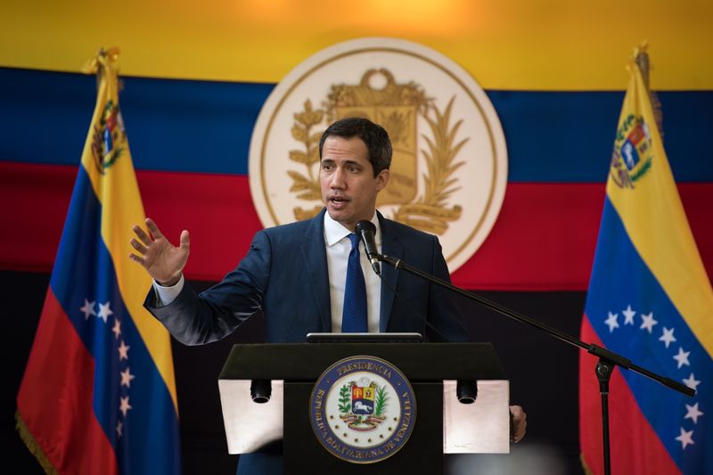 Former deputy Juan Guaidó speaking at a news conference in Caracas. Photo: Gaby Oraa/Bloomberg