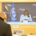 Venezuelan Vice President Delcy Rodriguez being watch online from Geneva, Switzerland, during the annual universal human rights review. Photo: Twitter / @MIPPCI.